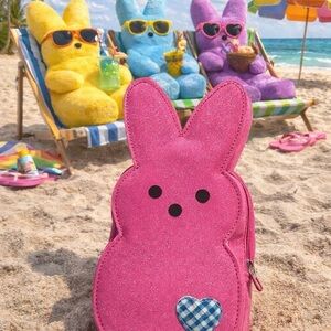 NWT🆕 Bath & Body Works Pink Peeps Glitter Bunny Crossbody Bag with Heart Patch💕
